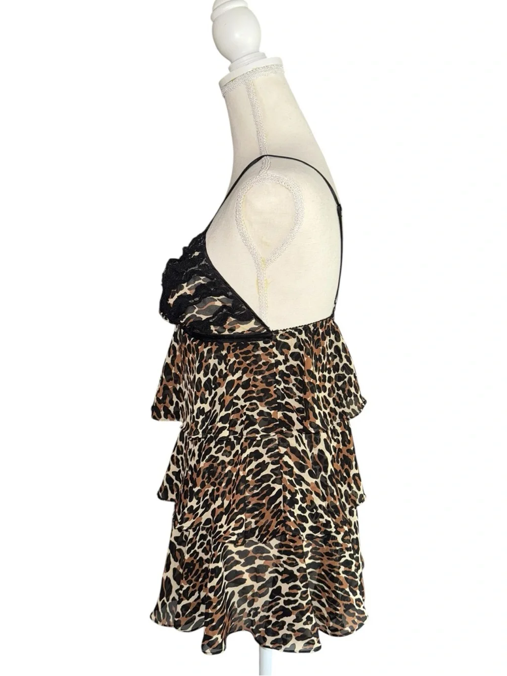 Betsey Johnson Y2k Vtg Leopard Print Lace-Trim Layered Chemise, Rose applique